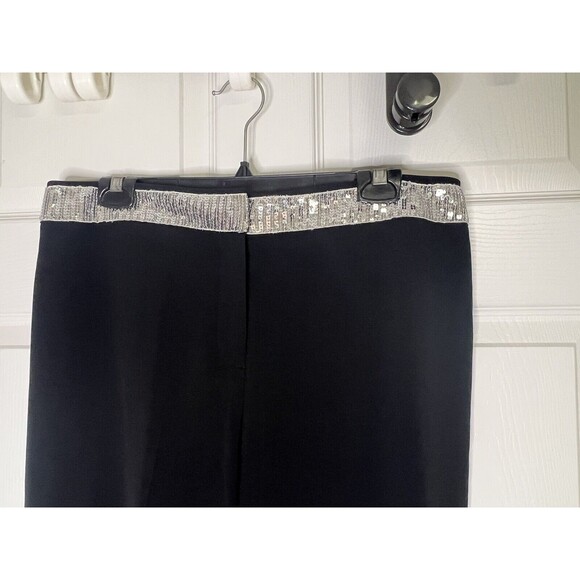 LARRY LEVINE Pants Size 14 Black Silver Sequin Waistband Wide Leg Soft Slacks - Picture 3 of 6